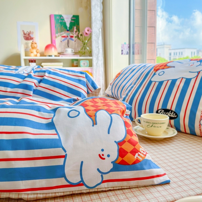 91家纺网 家纺一手货源 找家纺 呗旺鹿 2023新款13372全棉纯棉印花四件套直播款 查理兔