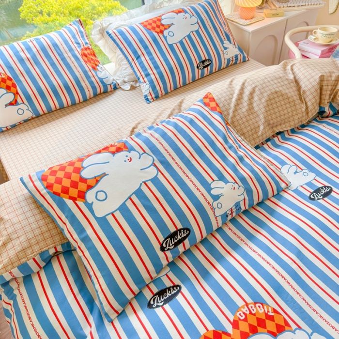 91家纺网 家纺一手货源 找家纺 呗旺鹿 2023新款13372全棉纯棉印花四件套直播款 查理兔