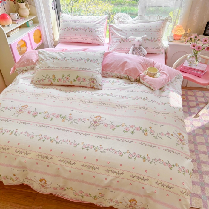 91家纺网 家纺一手货源 找家纺 呗旺鹿 2023新款13372全棉纯棉印花四件套直播款 蝶恋花