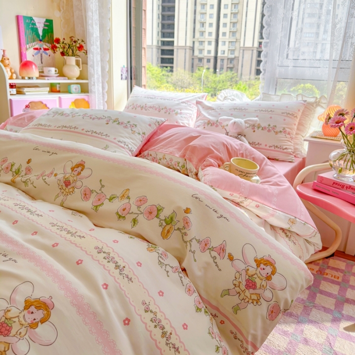 91家纺网 家纺一手货源 找家纺 呗旺鹿 2023新款13372全棉纯棉印花四件套直播款 蝶恋花