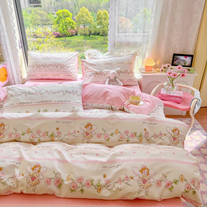 91家纺网 家纺一手货源 找家纺 呗旺鹿 2023新款13372全棉纯棉印花四件套直播款 蝶恋花