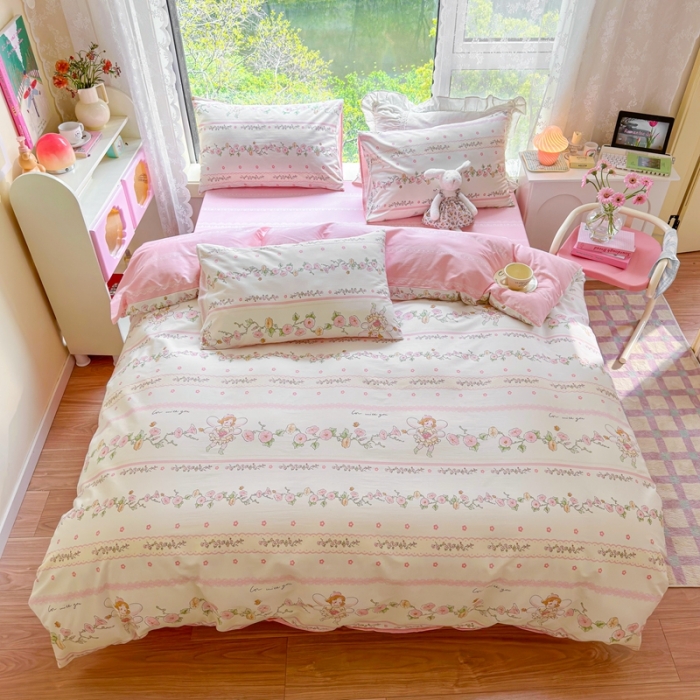 91家纺网 家纺一手货源 找家纺 呗旺鹿 2023新款13372全棉纯棉印花四件套直播款 蝶恋花