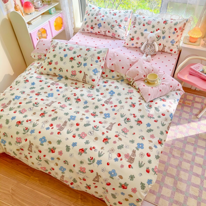 91家纺网 家纺一手货源 找家纺 呗旺鹿 2023新款13372全棉纯棉印花四件套直播款 奇妙农场