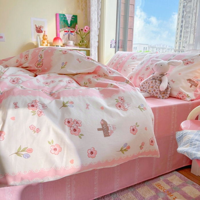 91家纺网 家纺一手货源 找家纺 呗旺鹿 2023新款13372全棉纯棉印花四件套直播款 小兔奶酱