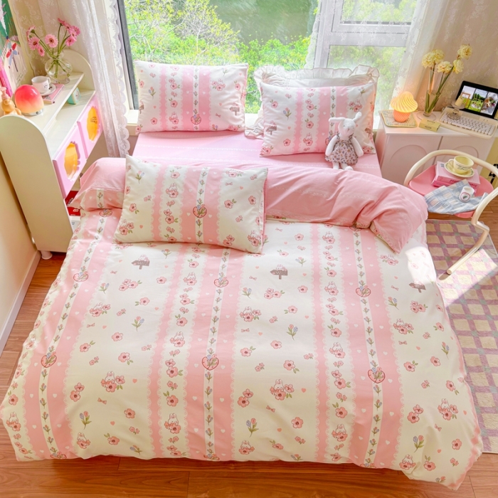 91家纺网 家纺一手货源 找家纺 呗旺鹿 2023新款13372全棉纯棉印花四件套直播款 小兔奶酱