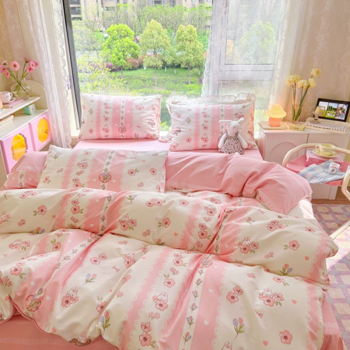 91家纺网 家纺一手货源 找家纺 呗旺鹿 2023新款13372全棉纯棉印花四件套直播款 小兔奶酱