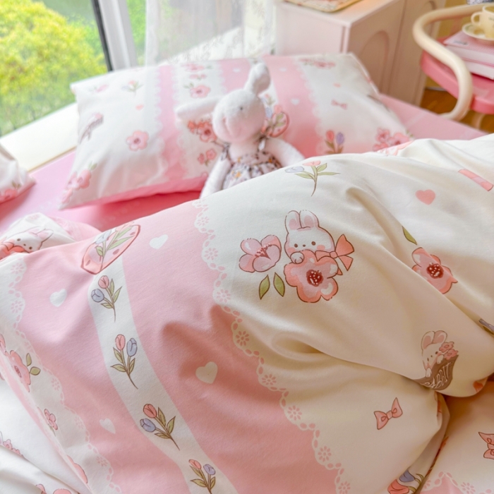 91家纺网 家纺一手货源 找家纺 呗旺鹿 2023新款13372全棉纯棉印花四件套直播款 小兔奶酱