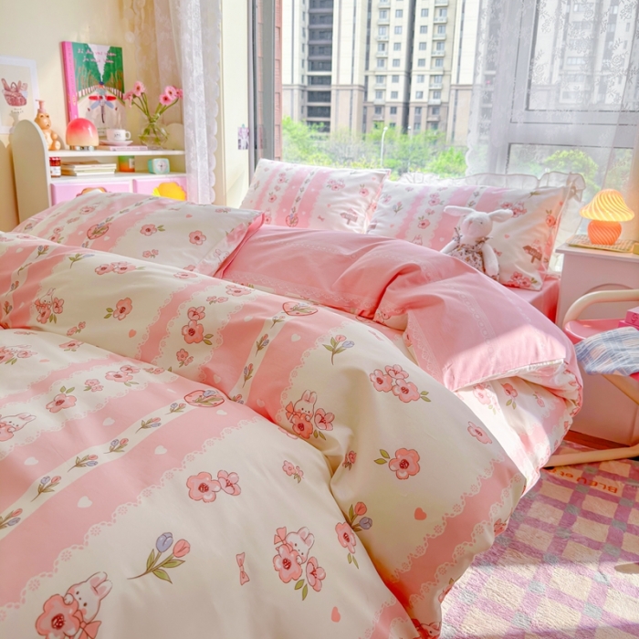 91家纺网 家纺一手货源 找家纺 呗旺鹿 2023新款13372全棉纯棉印花四件套直播款 小兔奶酱