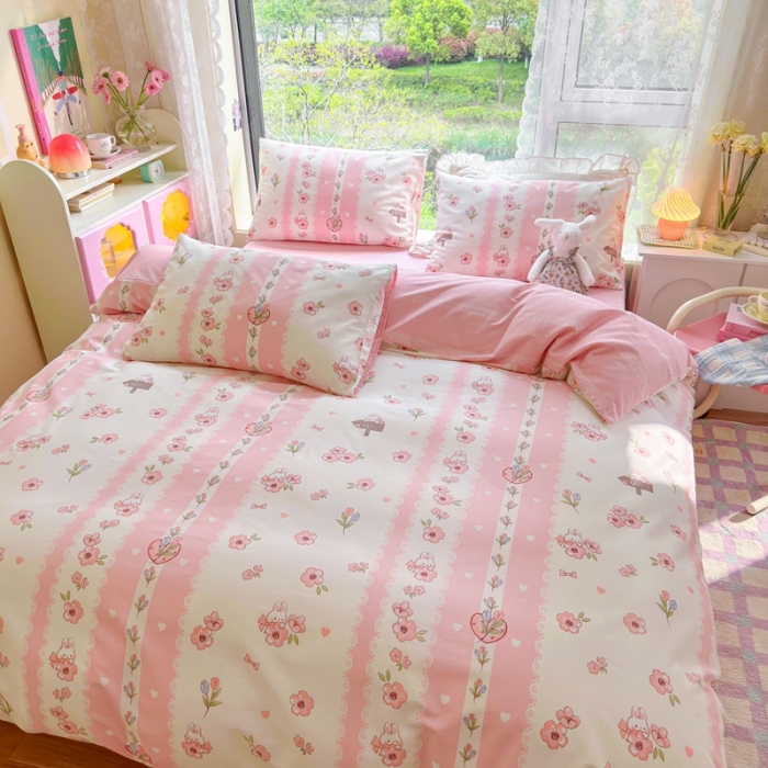 91家纺网 家纺一手货源 找家纺 呗旺鹿 2023新款13372全棉纯棉印花四件套直播款 小兔奶酱