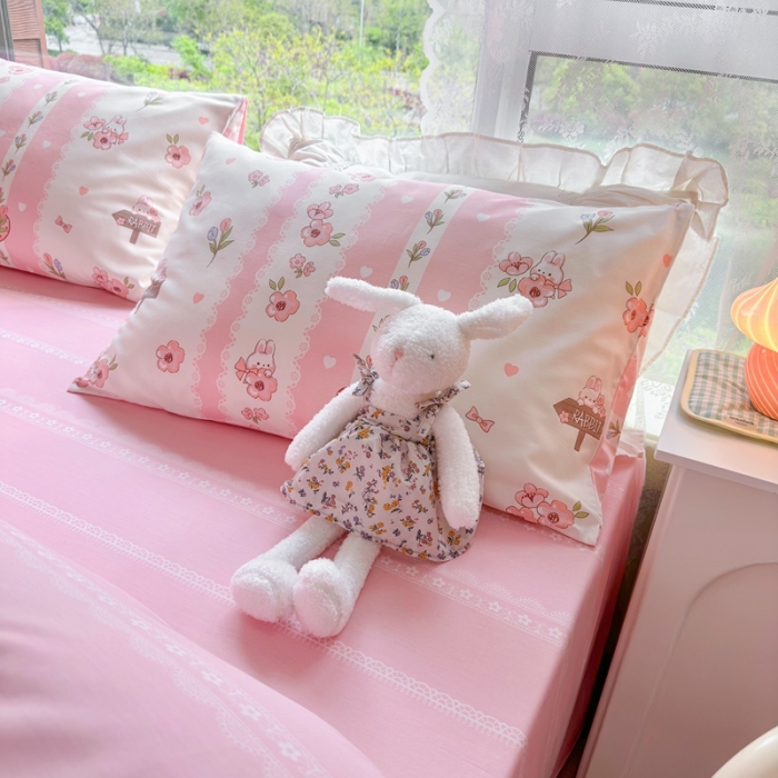 91家纺网 家纺一手货源 找家纺 呗旺鹿 2023新款13372全棉纯棉印花四件套直播款 小兔奶酱