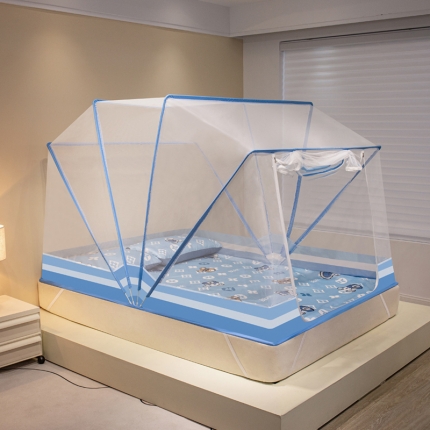 91家纺网 家纺一手货源 找家纺 2024新款六股加高防摔折叠款印花蚊帐