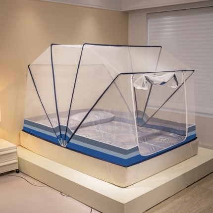 91家纺网 家纺一手货源 找家纺 2024新款六股加高防摔折叠款印花蚊帐