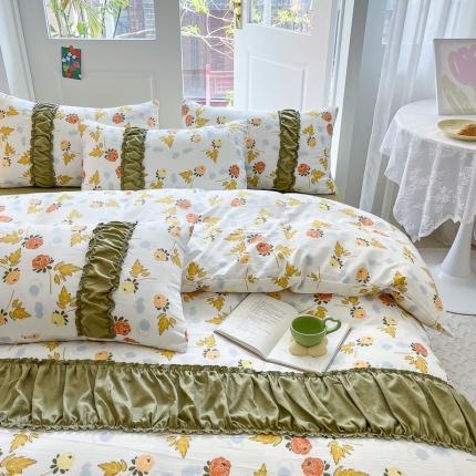 91家纺网 家纺一手货源 找家纺 （总）花伞家居 2023新款双层纱水洗棉麻安妮系列温柔工艺款四件套