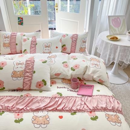 91家纺网 家纺一手货源 找家纺 （总）花伞家居 2023新款双层纱水洗棉麻安妮系列温柔工艺款四件套