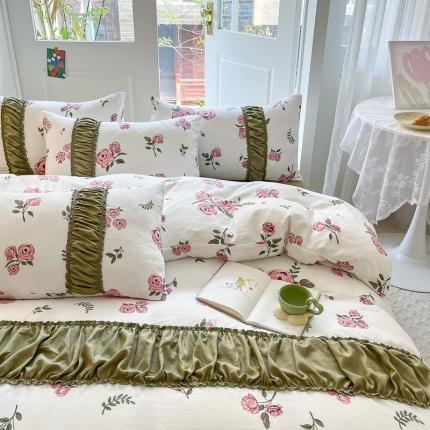 91家纺网 家纺一手货源 找家纺 （总）花伞家居 2023新款双层纱水洗棉麻安妮系列温柔工艺款四件套