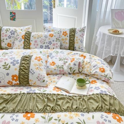 91家纺网 家纺一手货源 找家纺 （总）花伞家居 2023新款双层纱水洗棉麻安妮系列温柔工艺款四件套