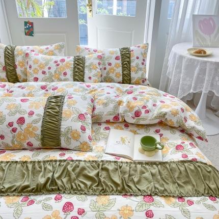 91家纺网 家纺一手货源 找家纺 （总）花伞家居 2023新款双层纱水洗棉麻安妮系列温柔工艺款四件套