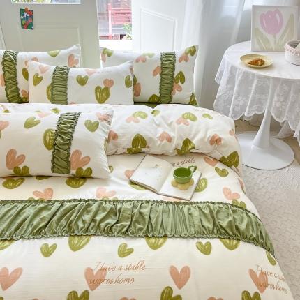 91家纺网 家纺一手货源 找家纺 （总）花伞家居 2023新款双层纱水洗棉麻安妮系列温柔工艺款四件套