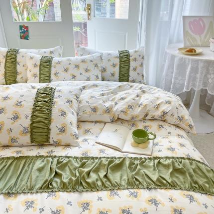 91家纺网 家纺一手货源 找家纺 （总）花伞家居 2023新款双层纱水洗棉麻安妮系列温柔工艺款四件套