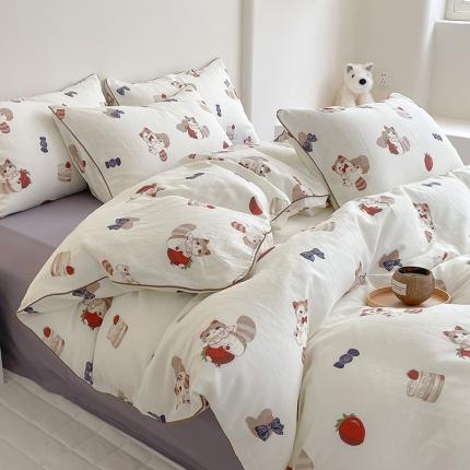 91家纺网 家纺一手货源 找家纺 （总）蜜柚 2024新款直播款母婴级全棉A类有氧双层纱印花四件套