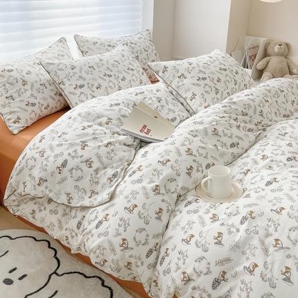 91家纺网 家纺一手货源 找家纺 蜜柚 2024新款直播款全棉A类有氧双层纱印花四件套 趣味