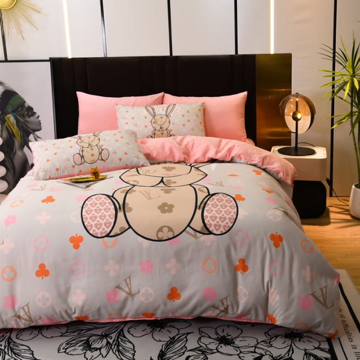 91家纺网 家纺一手货源 找家纺 爵仕 2023新款轻奢简约风全棉四件套 爱心兔