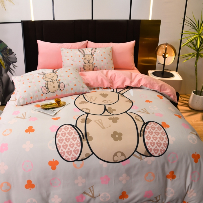 91家纺网 家纺一手货源 找家纺 爵仕 2023新款轻奢简约风全棉四件套 爱心兔