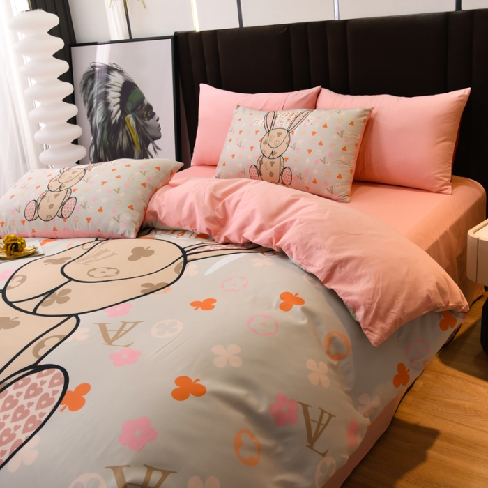 91家纺网 家纺一手货源 找家纺 爵仕 2023新款轻奢简约风全棉四件套 爱心兔