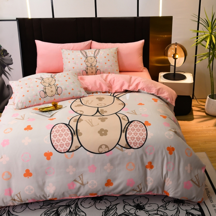 91家纺网 家纺一手货源 找家纺 爵仕 2023新款轻奢简约风全棉四件套 爱心兔