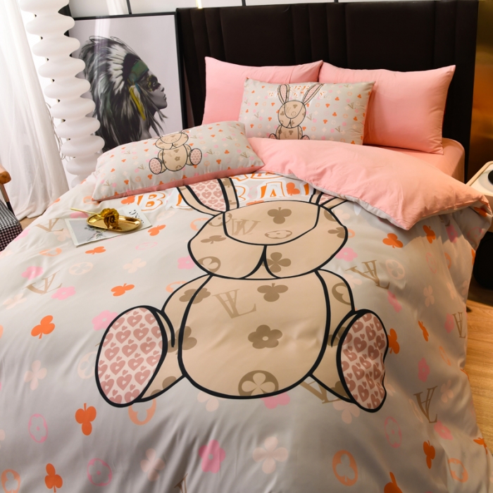 91家纺网 家纺一手货源 找家纺 爵仕 2023新款轻奢简约风全棉四件套 爱心兔