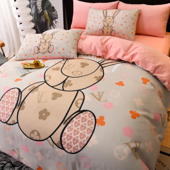 91家纺网 家纺一手货源 找家纺 爵仕 2023新款轻奢简约风全棉四件套 爱心兔