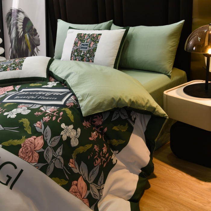 91家纺网 家纺一手货源 找家纺 爵仕 2023新款轻奢简约风全棉四件套 格林