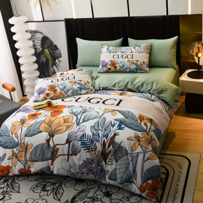 91家纺网 家纺一手货源 找家纺 爵仕 2023新款轻奢简约风全棉四件套 花园