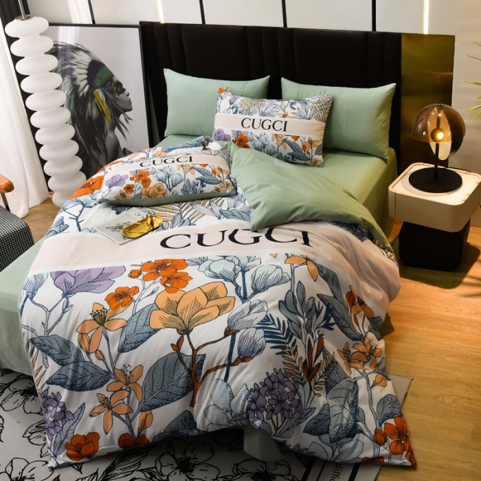 91家纺网 家纺一手货源 找家纺 爵仕 2023新款轻奢简约风全棉四件套 花园