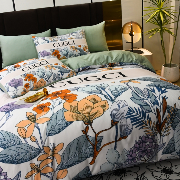 91家纺网 家纺一手货源 找家纺 爵仕 2023新款轻奢简约风全棉四件套 花园