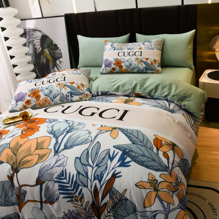 91家纺网 家纺一手货源 找家纺 爵仕 2023新款轻奢简约风全棉四件套 花园