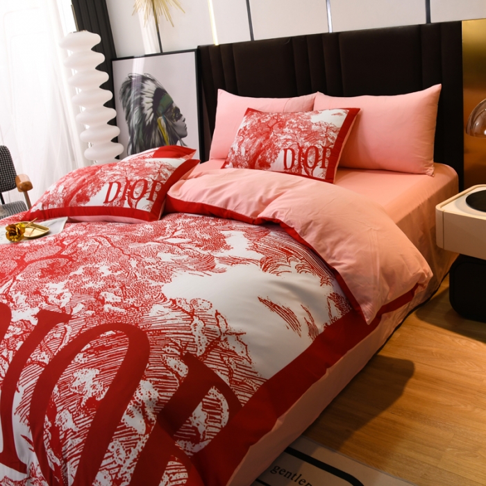 91家纺网 家纺一手货源 找家纺 爵仕 2023新款轻奢简约风全棉四件套 森林红