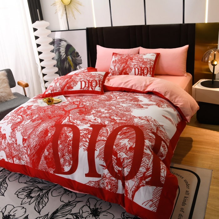 91家纺网 家纺一手货源 找家纺 爵仕 2023新款轻奢简约风全棉四件套 森林红