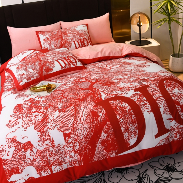 91家纺网 家纺一手货源 找家纺 爵仕 2023新款轻奢简约风全棉四件套 森林红