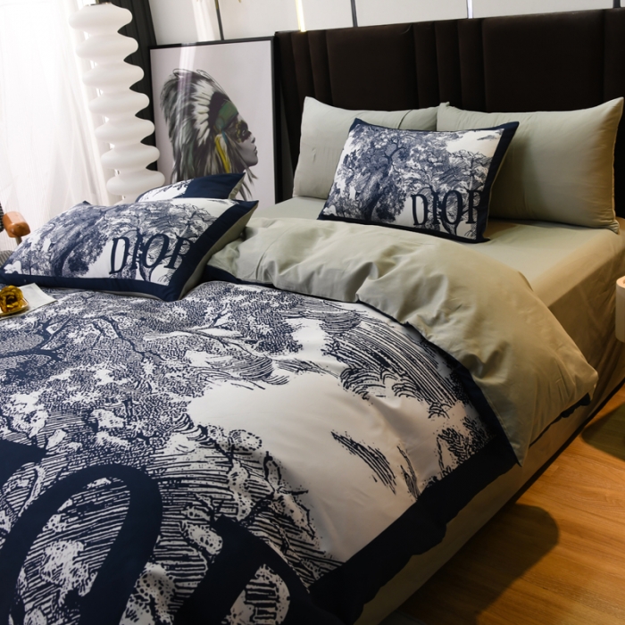 91家纺网 家纺一手货源 找家纺 爵仕 2023新款轻奢简约风全棉四件套 森林蓝