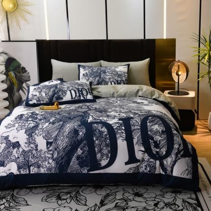 爵仕 2023新款轻奢简约风全棉四件套 森林蓝