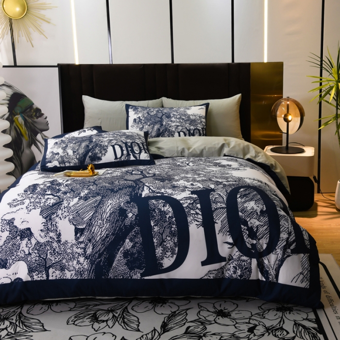 91家纺网 家纺一手货源 找家纺 爵仕 2023新款轻奢简约风全棉四件套 森林蓝