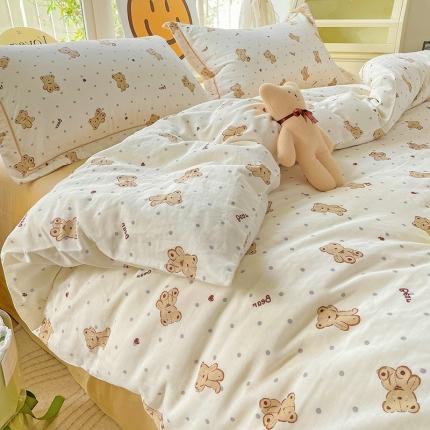 乐童 2024新款直播爆款A类全棉双层纱工艺款四件套 小熊派