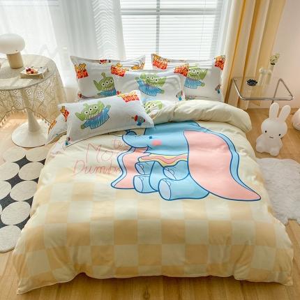 91家纺网 家纺一手货源 找家纺 艺玲2023新款迪士尼大版双面亲肤磨毛印花四件套-5D大版数码印花 小飞象