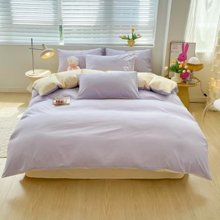 91家纺网 家纺一手货源 找家纺 麦瑞家纺 2024新款亲肤水洗棉纯色双拼四件套奶酪紫