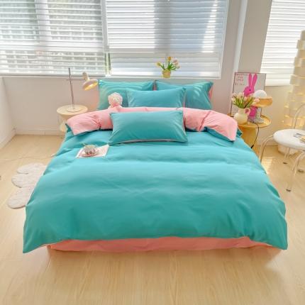 91家纺网 家纺一手货源 找家纺 麦瑞家纺 2024新款亲肤水洗棉纯色双拼四件套墨绿玉