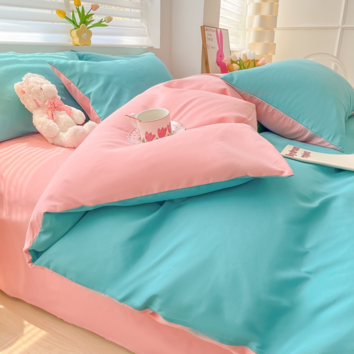 91家纺网 家纺一手货源 找家纺 麦瑞家纺 2024新款亲肤水洗棉纯色双拼四件套墨绿玉