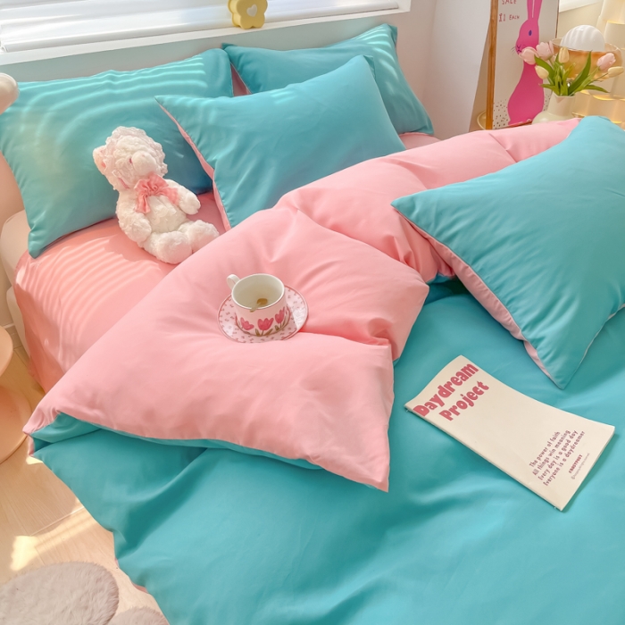 91家纺网 家纺一手货源 找家纺 麦瑞家纺 2024新款亲肤水洗棉纯色双拼四件套墨绿玉