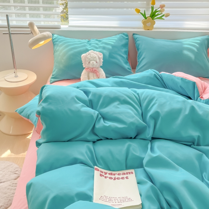 91家纺网 家纺一手货源 找家纺 麦瑞家纺 2024新款亲肤水洗棉纯色双拼四件套墨绿玉