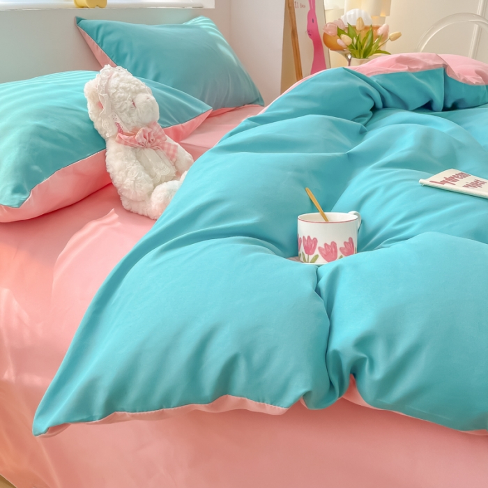 91家纺网 家纺一手货源 找家纺 麦瑞家纺 2024新款亲肤水洗棉纯色双拼四件套墨绿玉